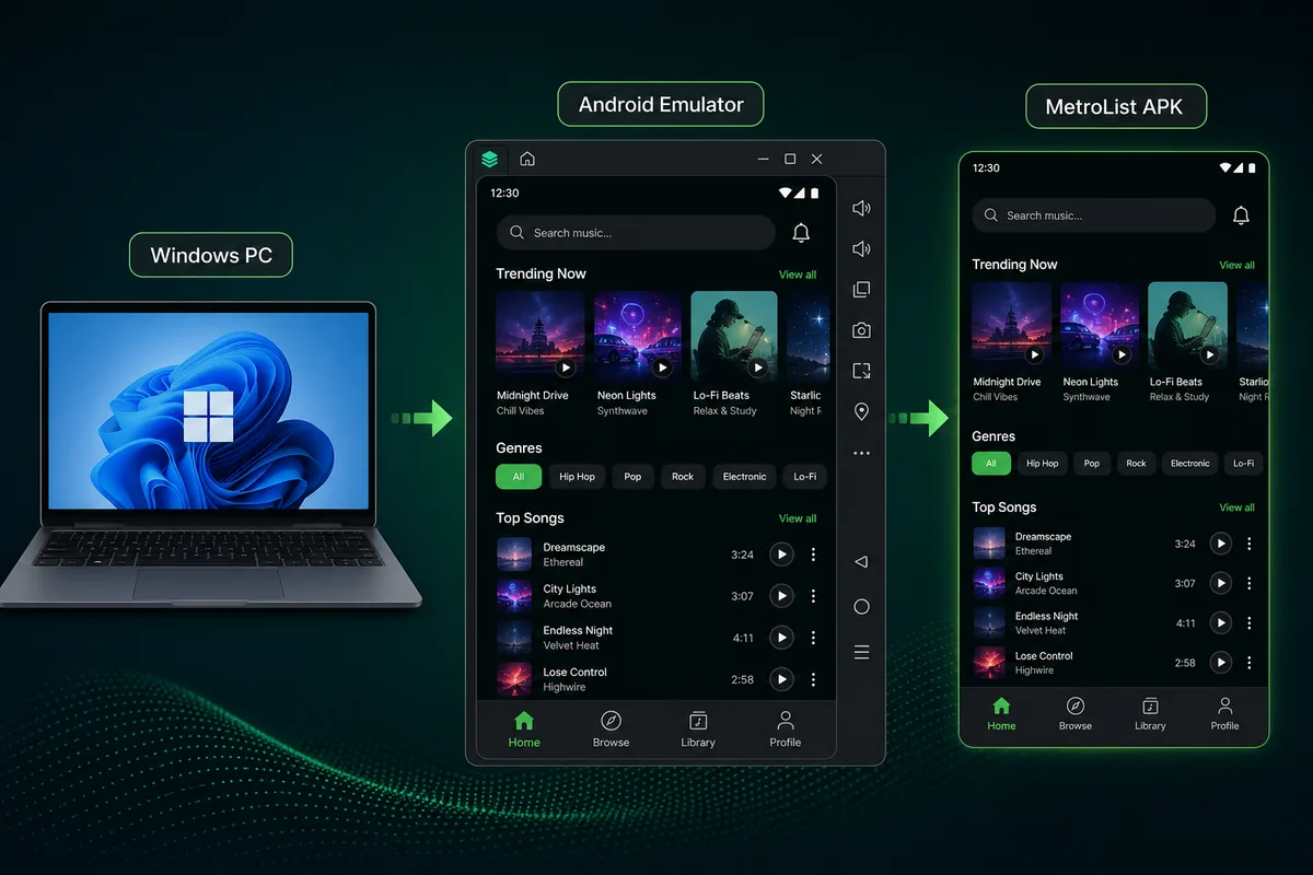 MetroList für PC Anleitung mit MetroList APK in einem Android-Emulator auf einem Windows-Laptop